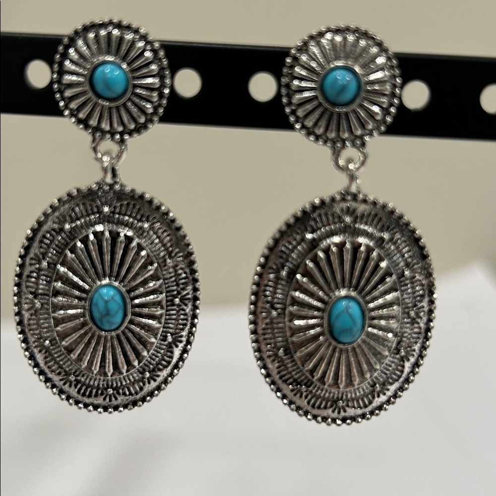 Silver and Turquoise Earrings - Picture 2 of 3